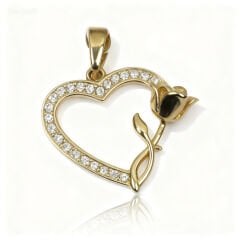 14 Ayar Kalpli Gül Kolye ucu