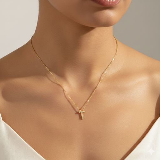 Pırlanta detaylı harf kolye (T)