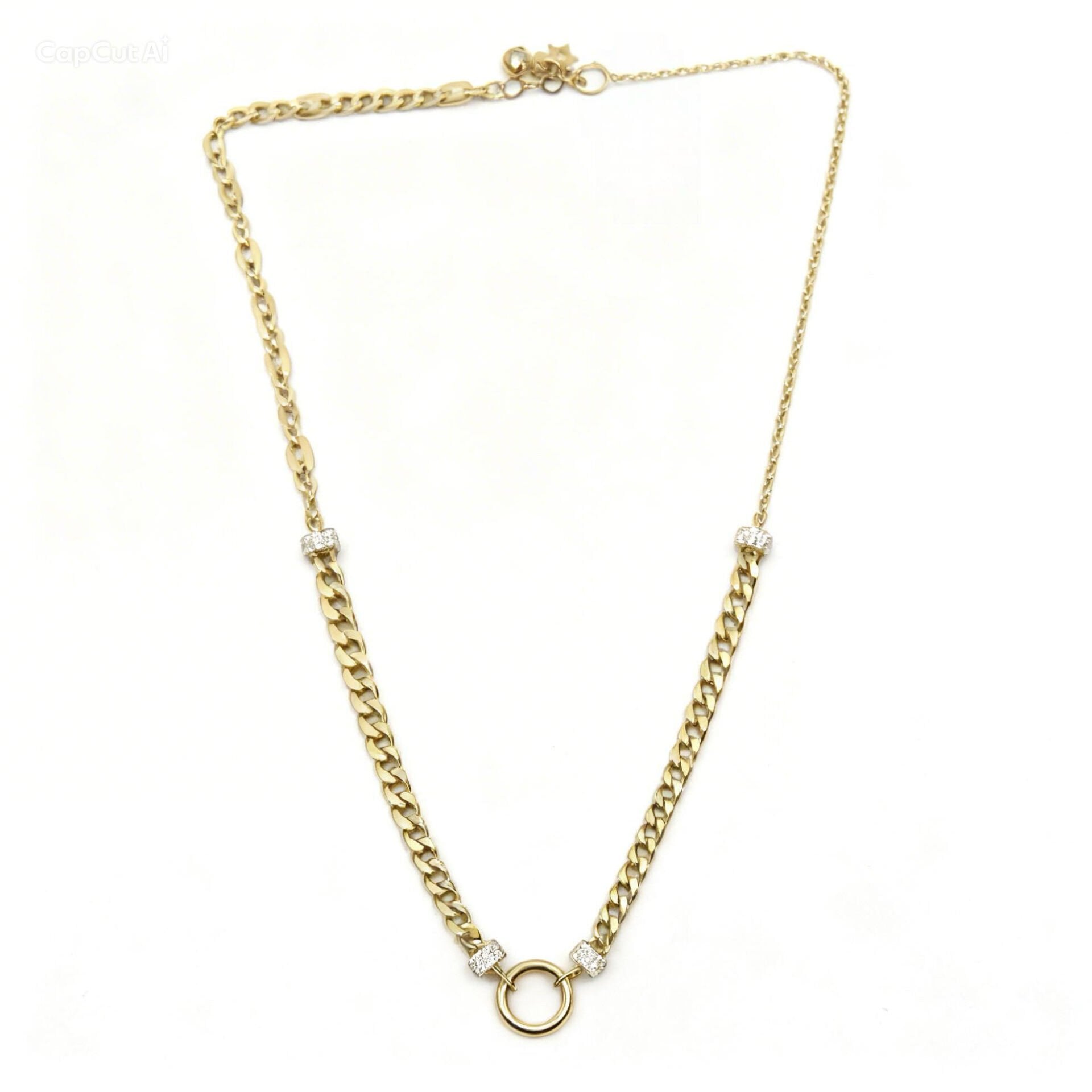 14 ayar çift halat taşlı altın kolye