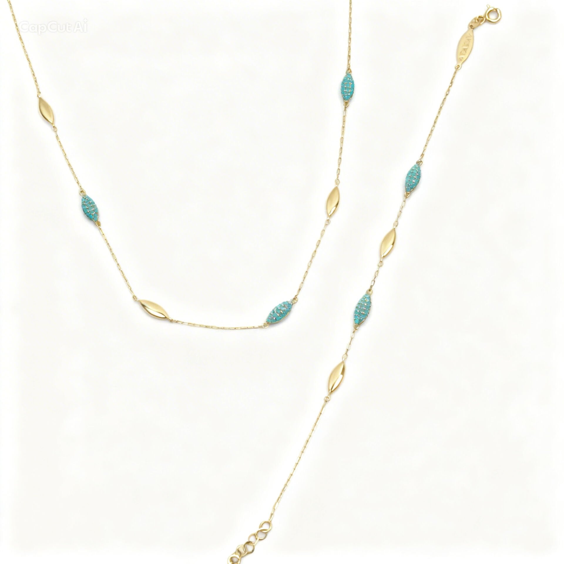 14 ayar altın turkuaz taşlı set