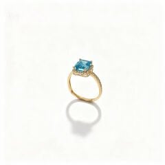 Altın Mavi Baget Taşlı Yüzük