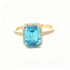 Altın Mavi Baget Taşlı Yüzük