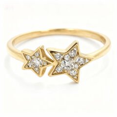 Altın Taşlı Çift Yıldız Yüzük