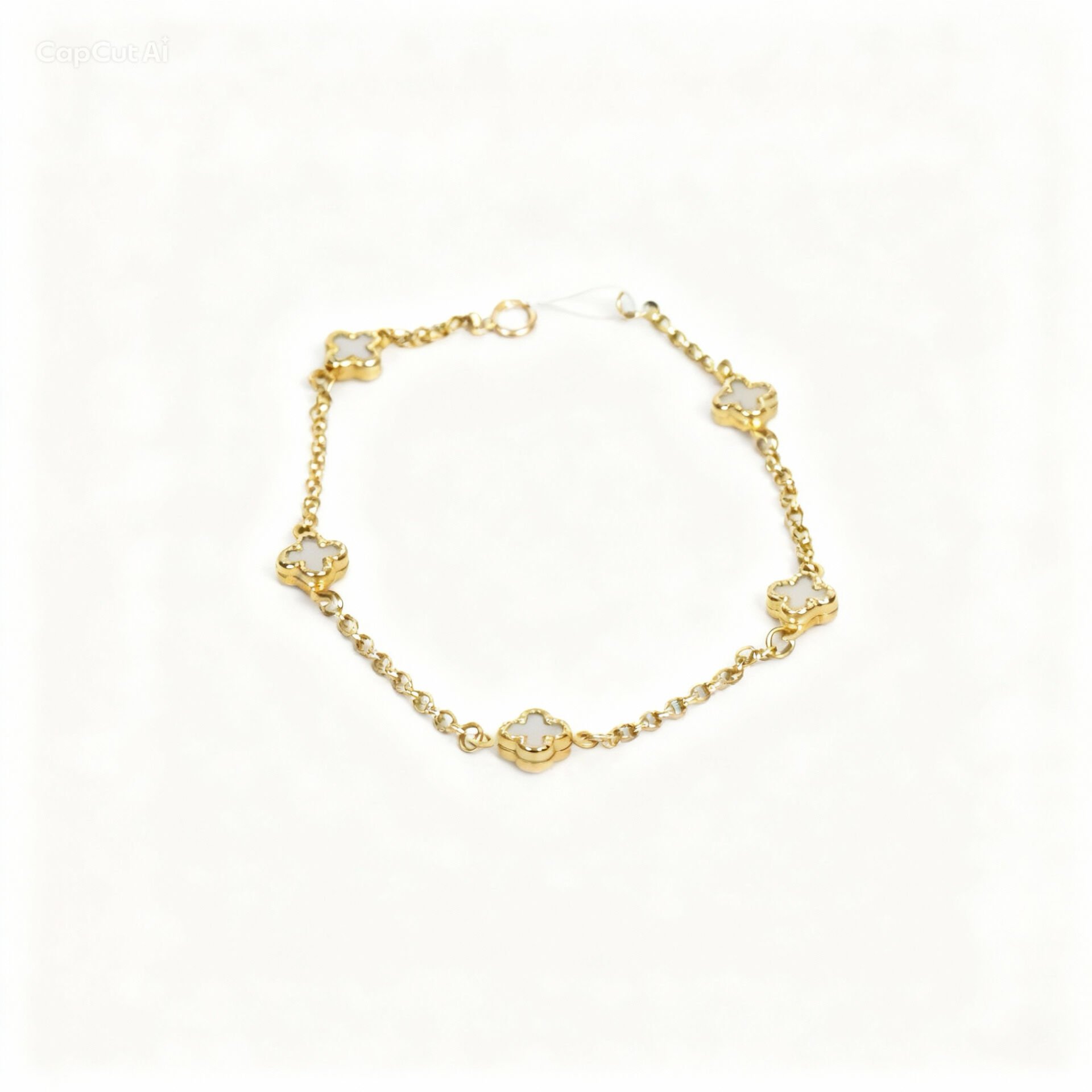 5 Beyaz Yoncalı Altın Bileklik