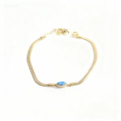 Mavi Taşlı Balıksırtı Altın Bileklik