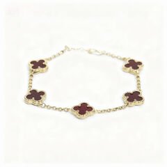 5 bordo yoncalı Altın Bileklik