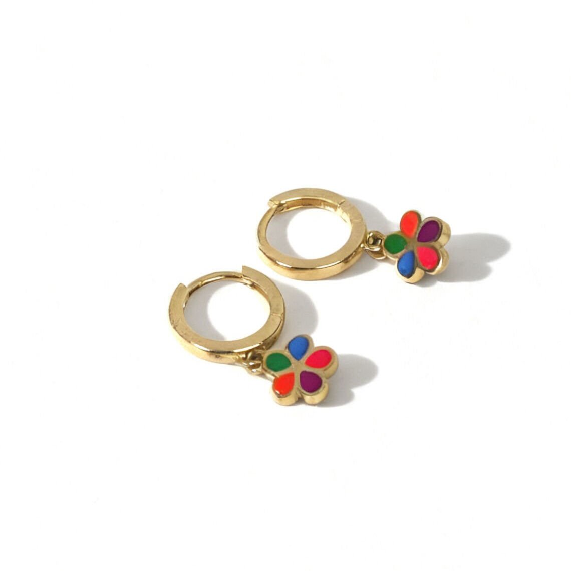 Renkli Yonca Altın Küpe