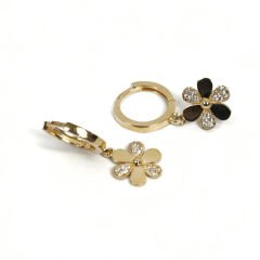 Taşlı Yonca Altın Küpe