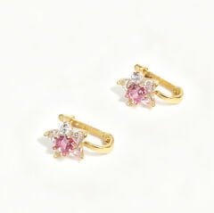 Pembe Taşlı Altın Küpe