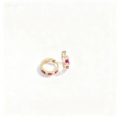 Kırmızı Taşlı Su Yolu Altın Çocuk Küpe