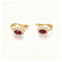 Kırmızı Taşlı Altın Çocuk Küpe