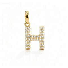 14 Ayar Taşlı H harfi kolye ucu